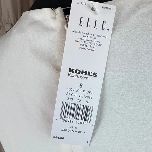 Elle White & Black Floral A Line Polyester Print Dress Pink Belt Size 6 NWT - Picture 5 of 10